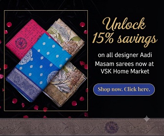 Discover beautiful Aadi Masam sarees with a flat 15% off at VSK Home Market Shop now. Click here.