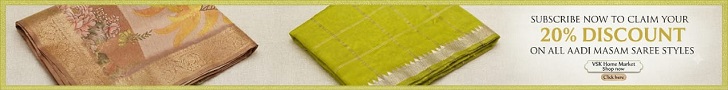 Experience elegance this Aadi Masam with 15% off all sarees at VSK Home Market Shop now. Click here.